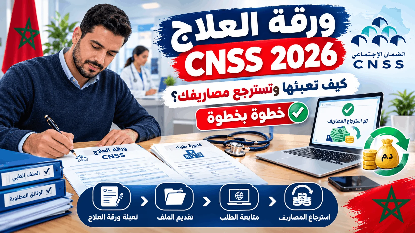 كيفية تعبئة ورقة العلاج CNSS واسترجاع المصاريف 2026 (خطوة بخطوة)