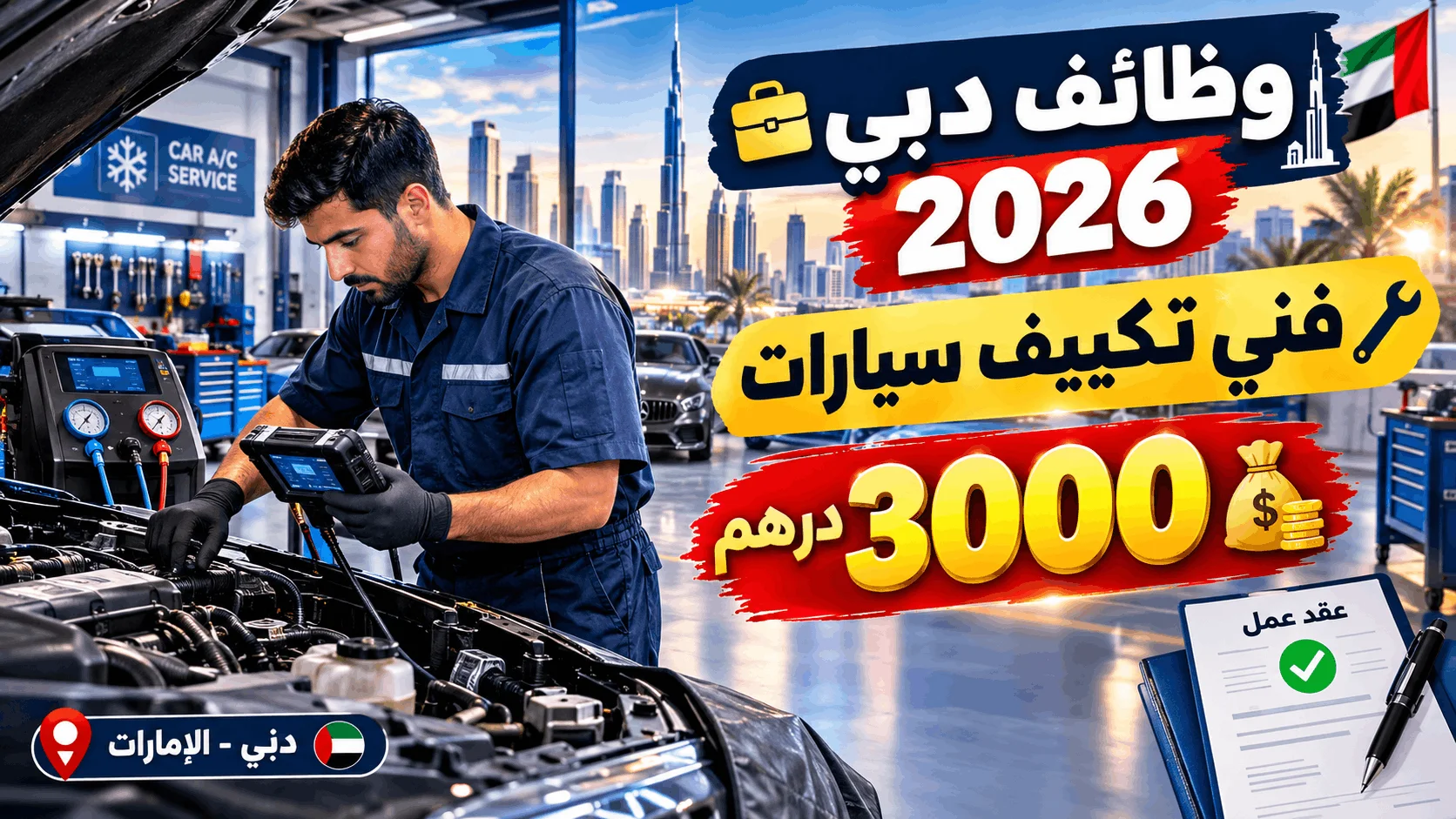 فرصة عمل في دبي 2026 | مطلوب فني تكييف سيارات براتب 3000 درهم