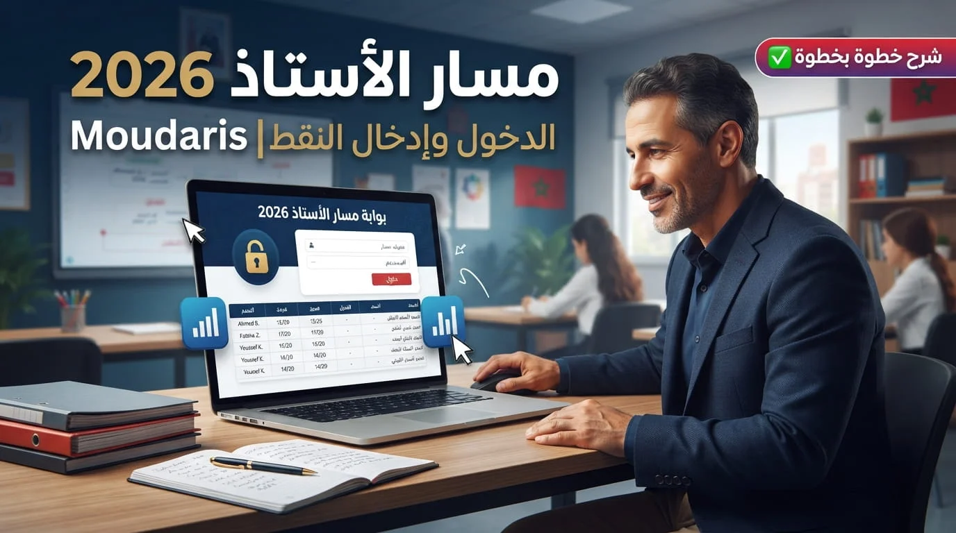 بوابة مسار الأستاذ 2026 (Moudaris): طريقة الدخول وإدخال النقط خطوة بخطوة