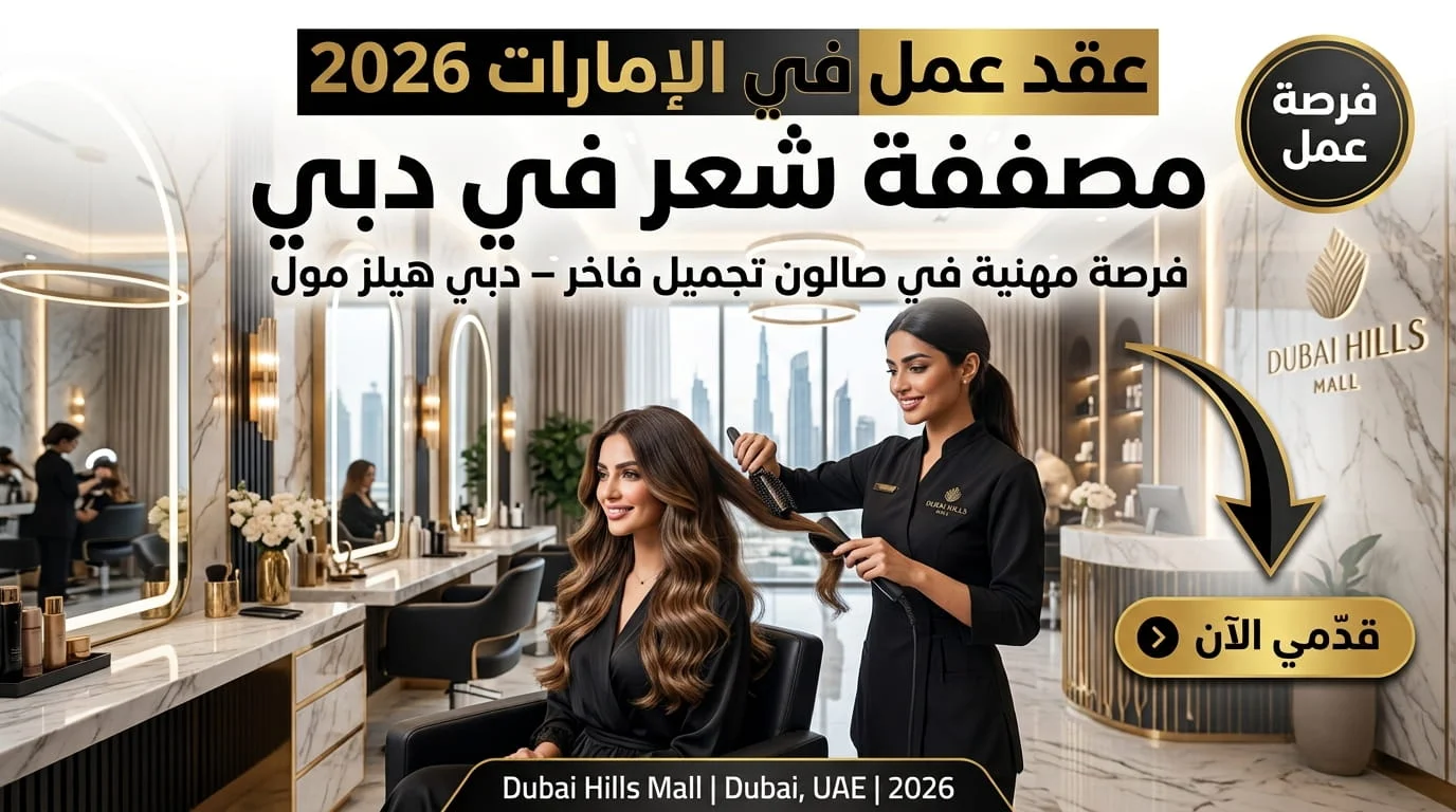 عقد عمل مصففة شعر في الإمارات 2026: صالون فاخر بدبي هيلز مول