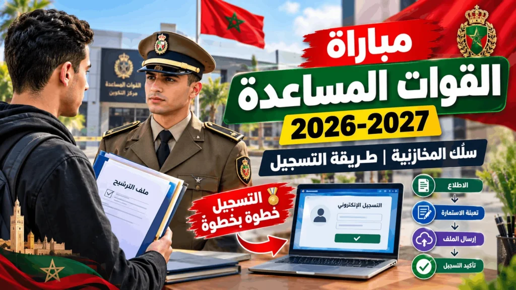 كيفية التسجيل في مباراة القوات المساعدة (سلك المخازنية 2026-2027)
