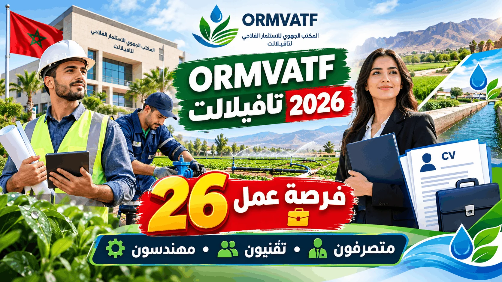 مباراة ORMVATF تافيلالت 2026: توظيف مهندسين وتقنيين ومتصرفين (26 فرصة عمل)