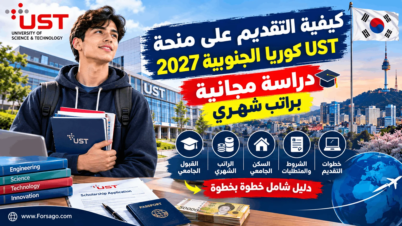 كيفية التقديم على منحة UST كوريا الجنوبية 2027 (دراسة مجانية براتب شهري)